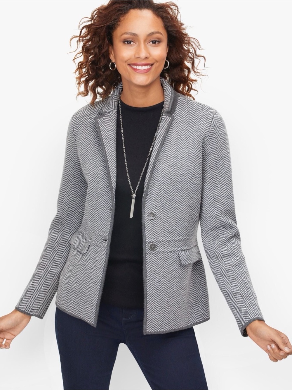 Talbots 100% Merino Wool Herringbone Sweater Jacket XL